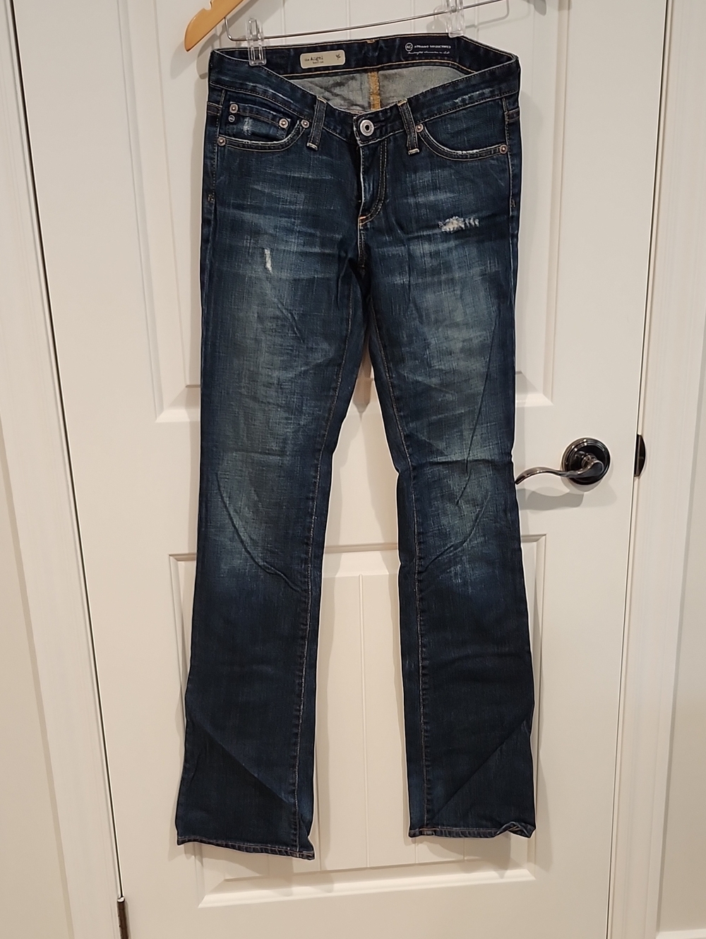 Ag Adriano Goldschmied Dark Blue Bootcut Jeans with Subtle Distress